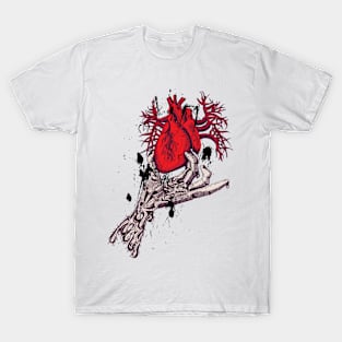 Skeleton hand holding anatomical red heart T-Shirt